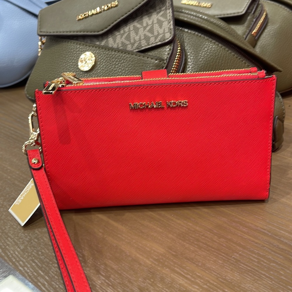 Michael Kors Jet Set Travel Large Double Zip Leather Wristlet phone holder NWT - Picture 16 of 16